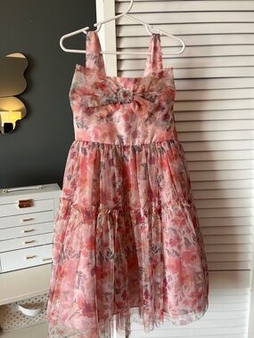 Bonnie Jean Pink Floral Bow Tiered Dress